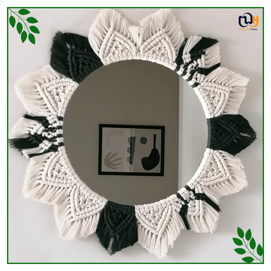 Handmade Boho Style Two Color Macrame Mirror