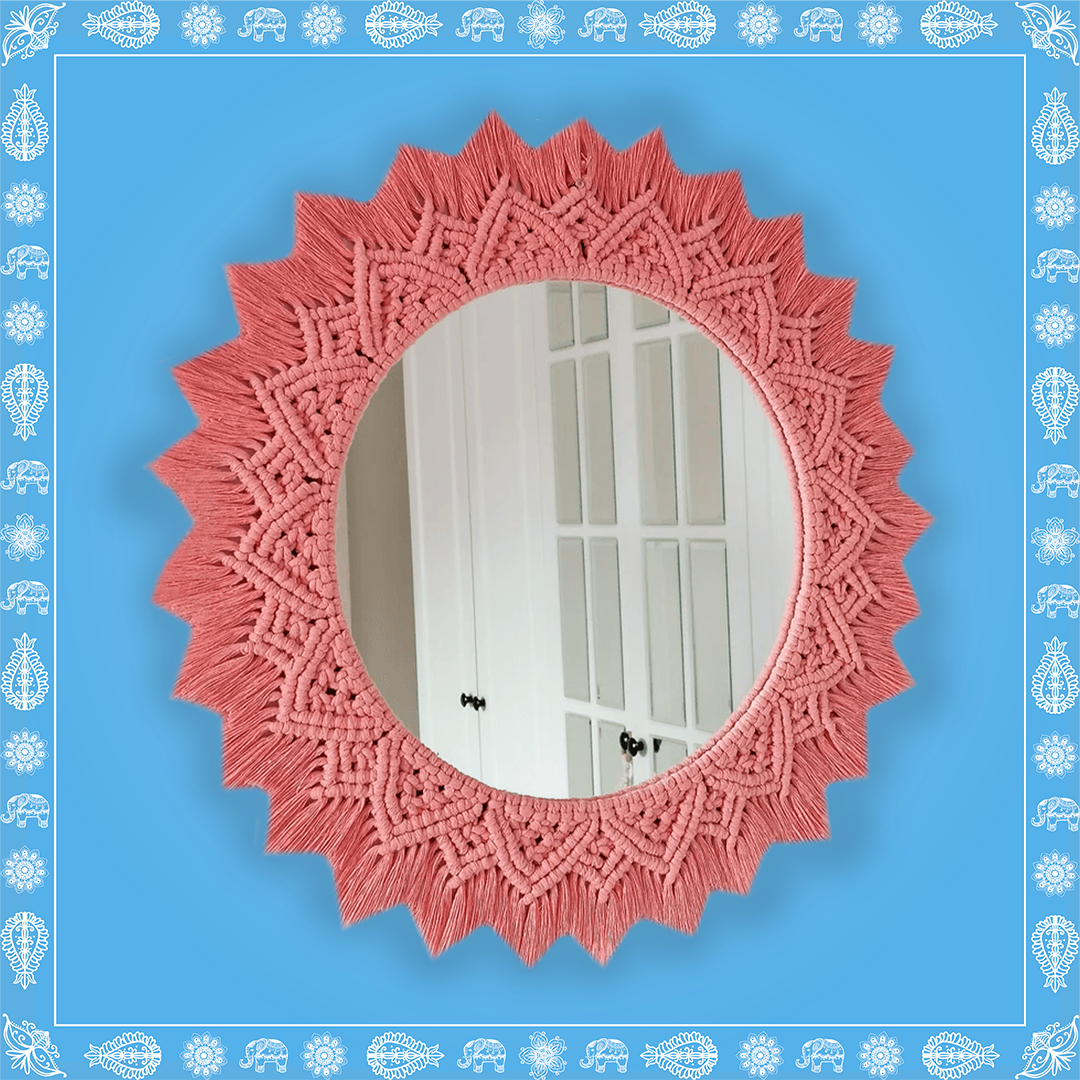 Handmade Boho Style Blush Pink Macrame Mirror