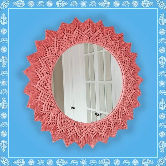 Handmade Boho Style Blush Pink Macrame Mirror