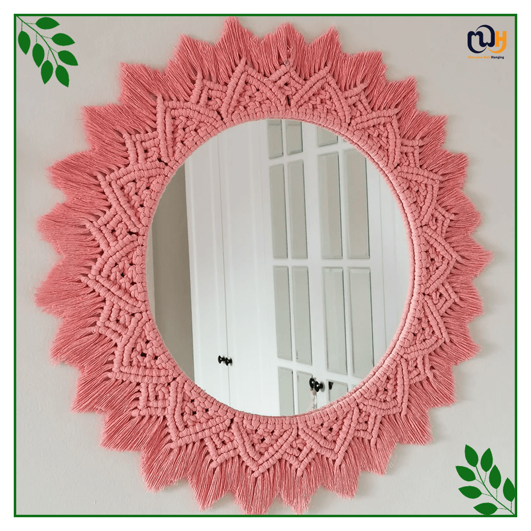 Handmade Boho Style Blush Pink Macrame Mirror
