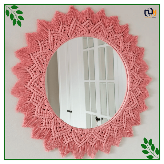 Handmade Boho Style Blush Pink Macrame Mirror