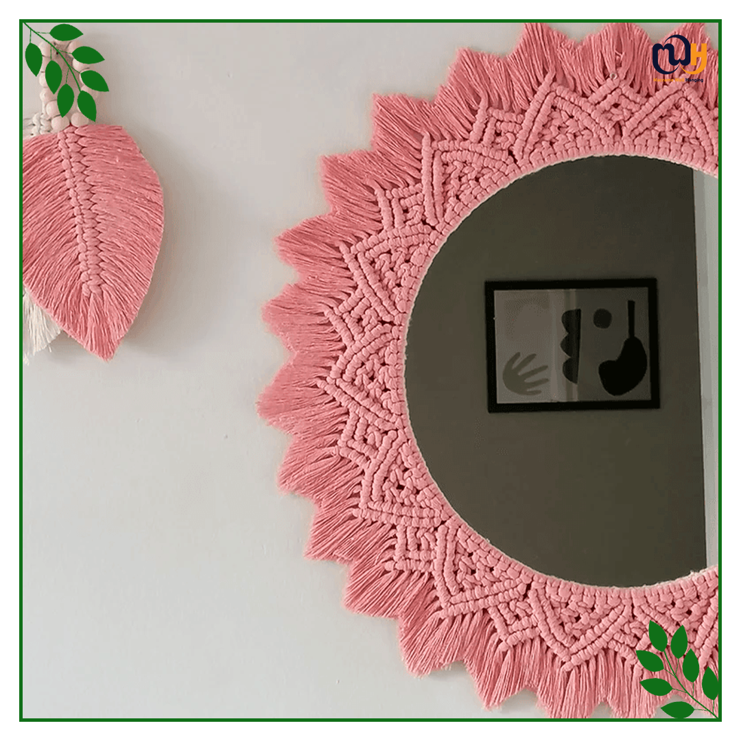Handmade Boho Style Blush Pink Macrame Mirror