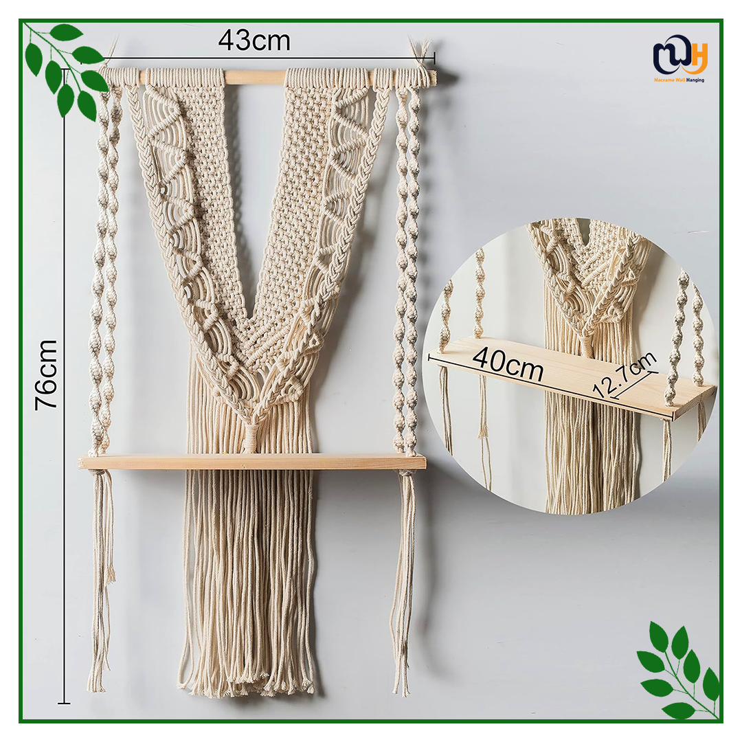 Handmade Boho Style V Shape Rope Hanging with One Shelf