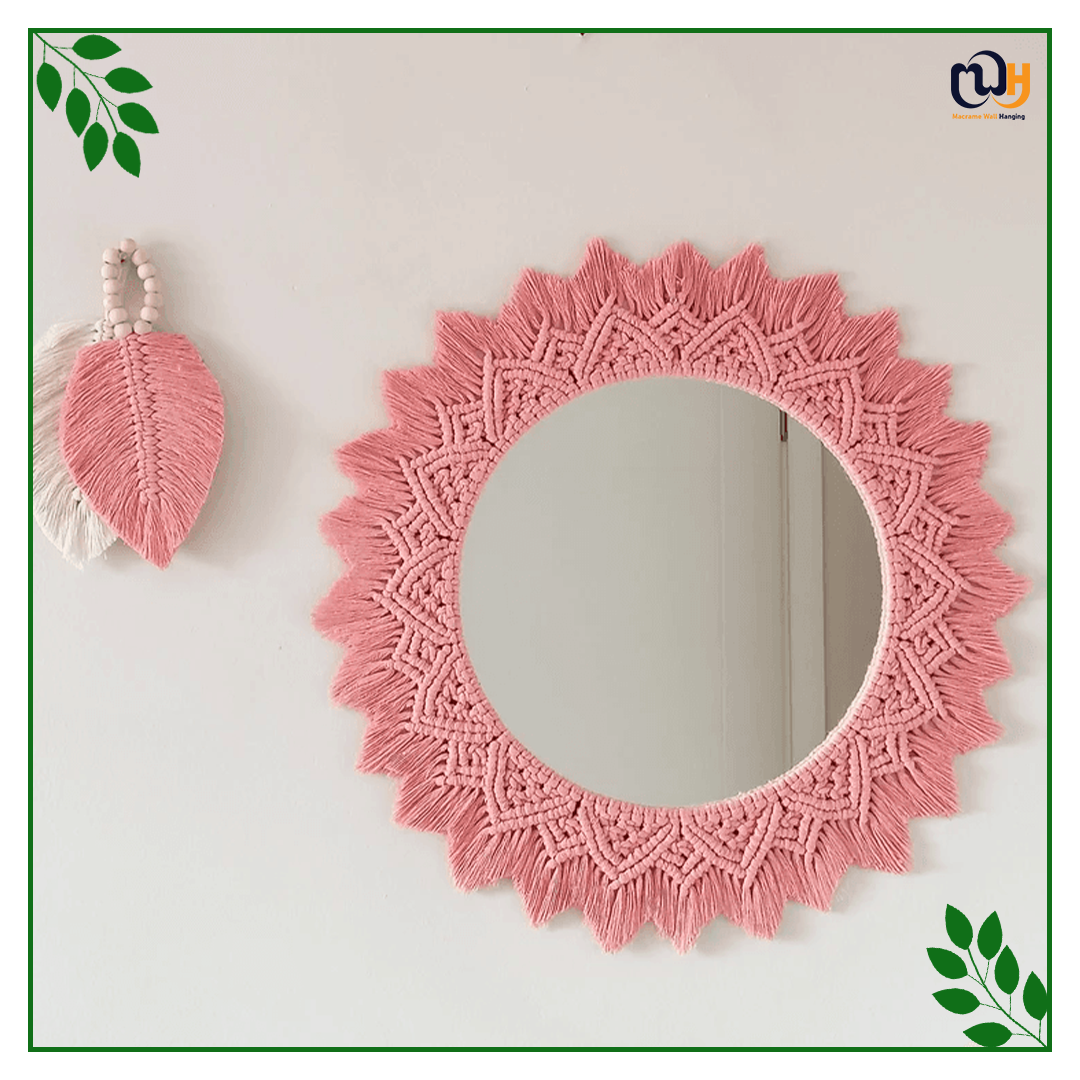 Handmade Boho Style Blush Pink Macrame Mirror