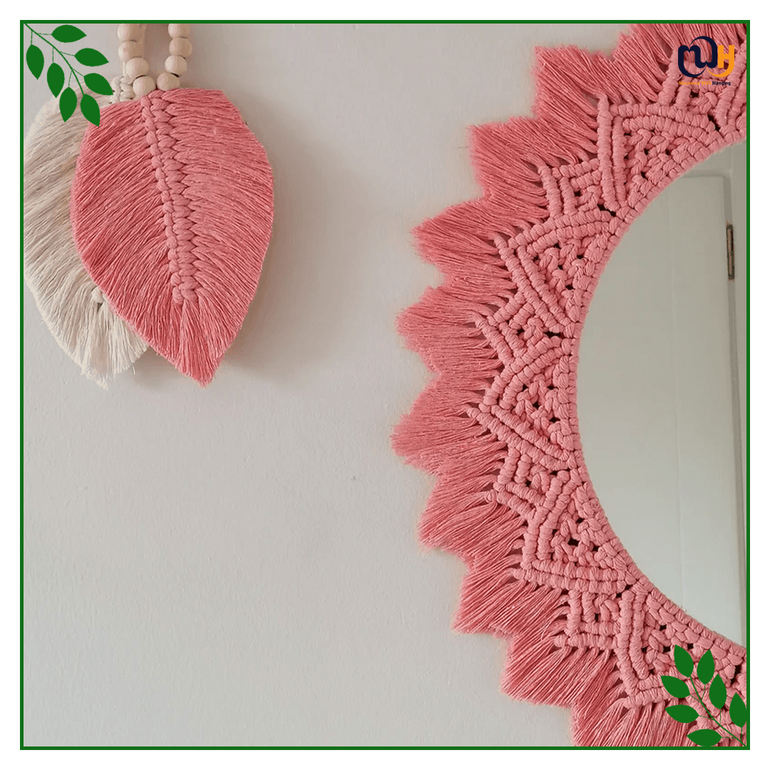 Handmade Boho Style Blush Pink Macrame Mirror