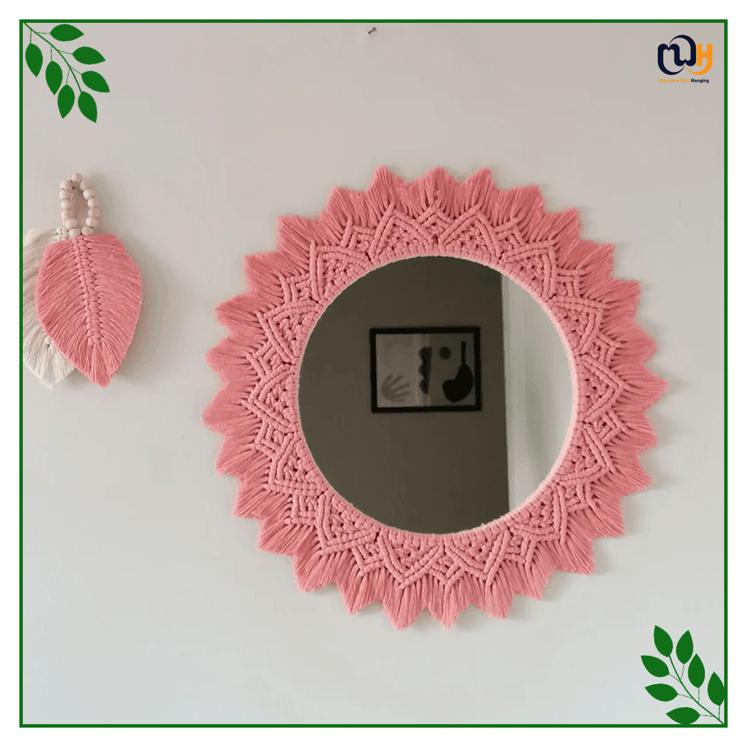 Handmade Boho Style Blush Pink Macrame Mirror