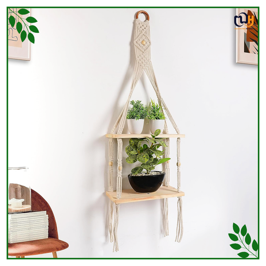 Handmade Boho Style Pine Wooden Wall Hanging 2 Tier