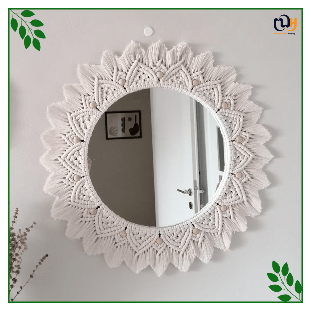 Handmade Boho Style Beaded Round Macrame Mirror