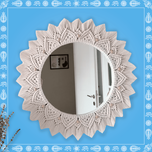 Handmade Boho Style Beaded Round Macrame Mirror