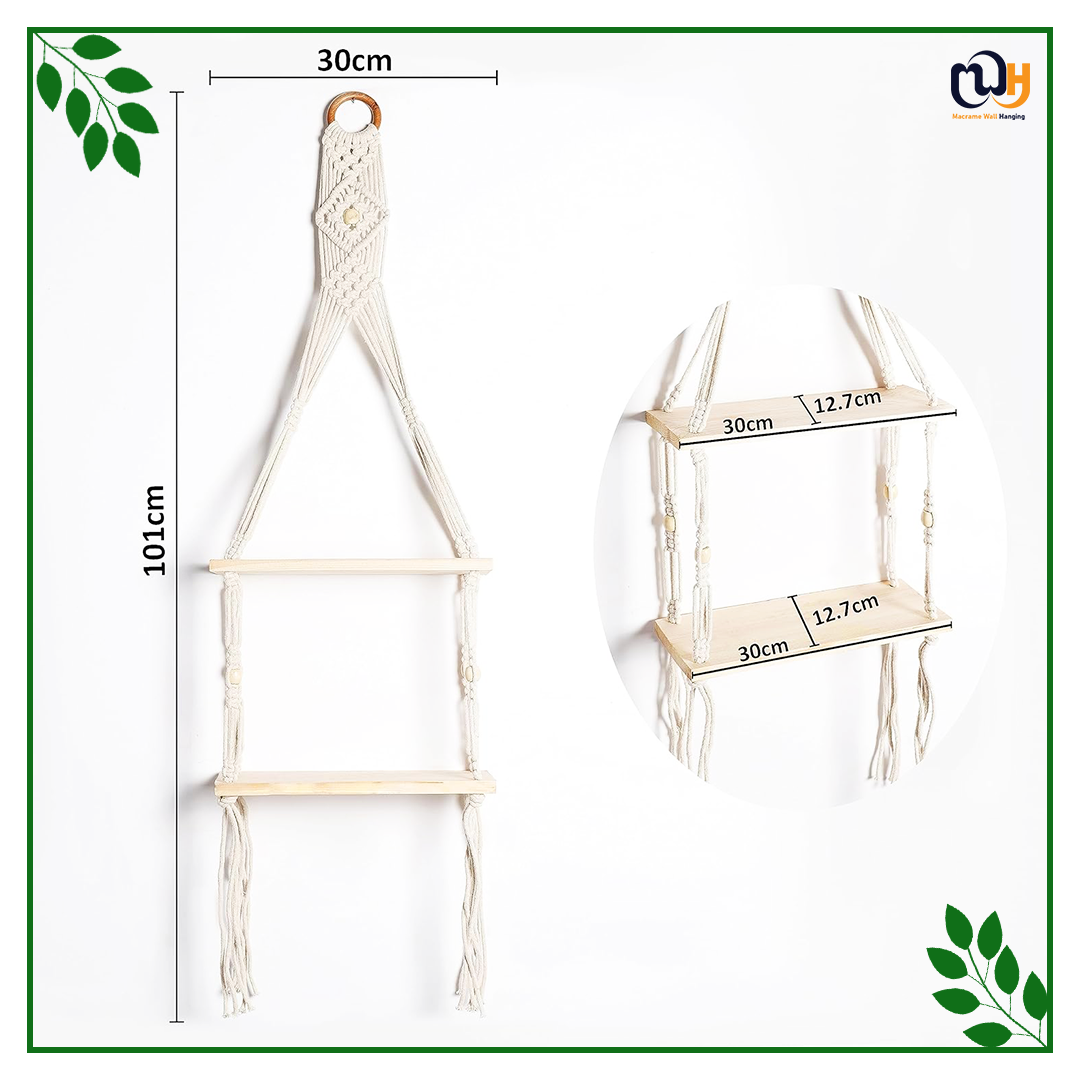 Handmade Boho Style Pine Wooden Wall Hanging 2 Tier