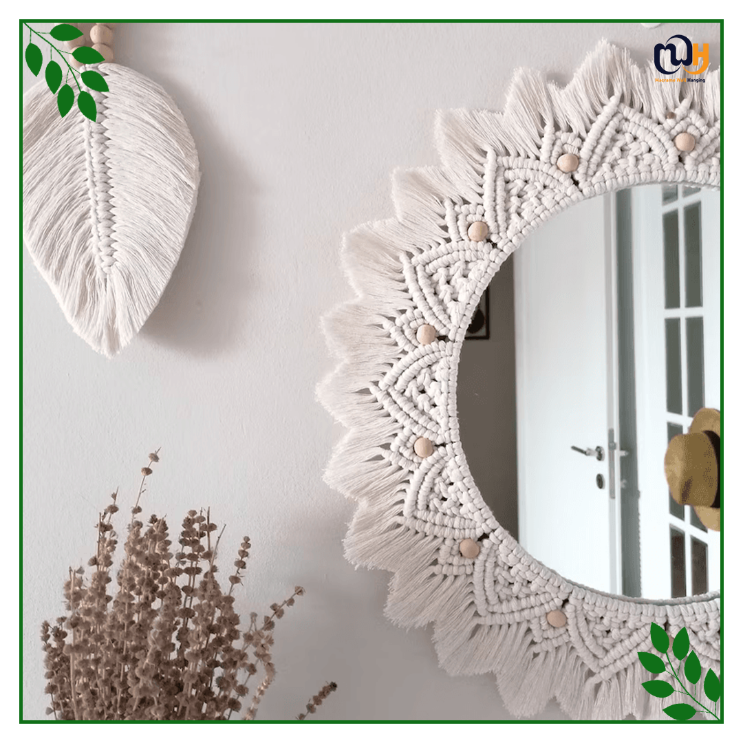 Handmade Boho Style Beaded Round Macrame Mirror