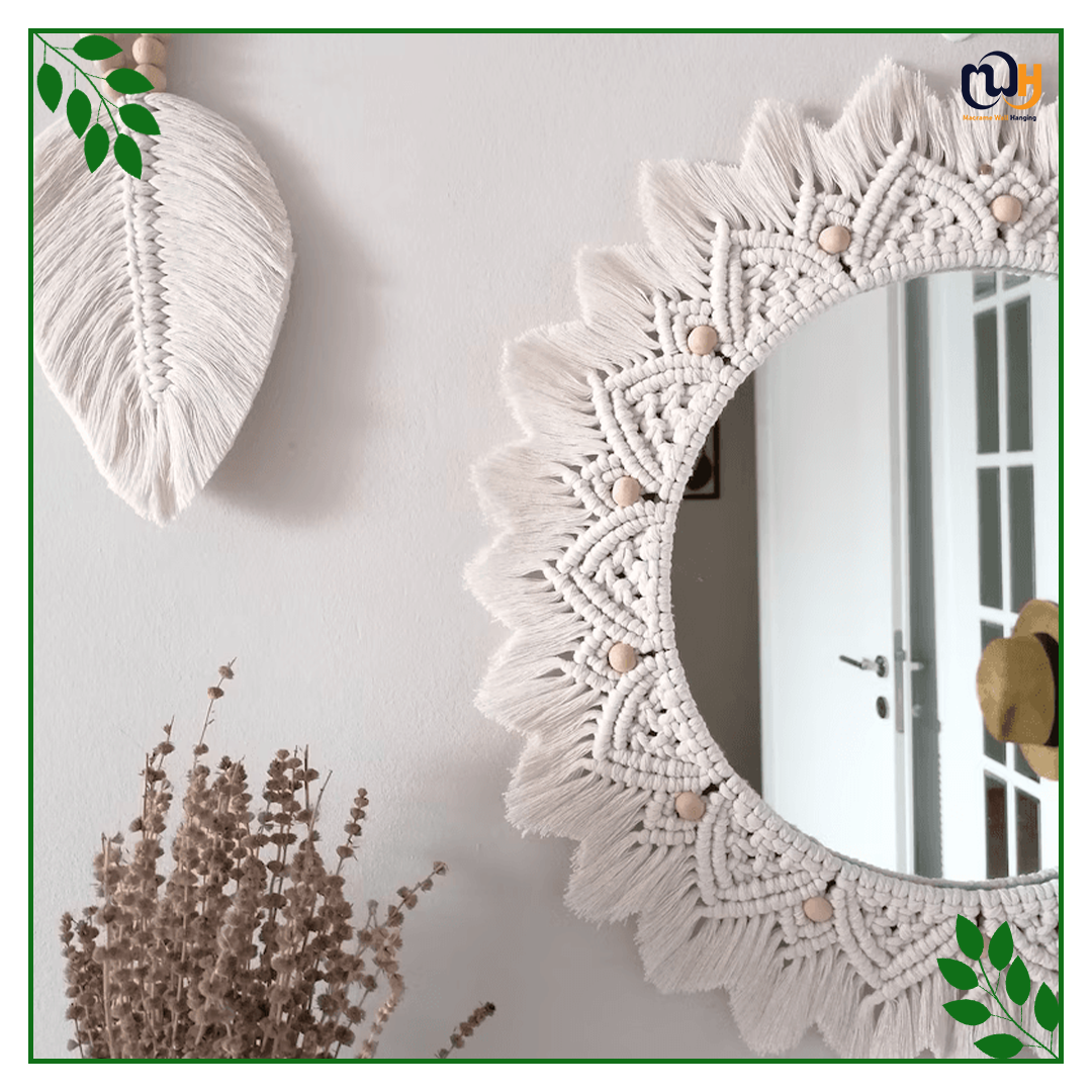 Handmade Boho Style Beaded Round Macrame Mirror