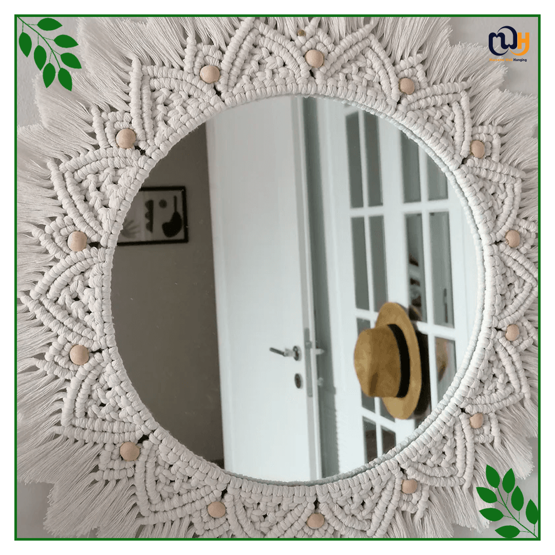 Handmade Boho Style Beaded Round Macrame Mirror