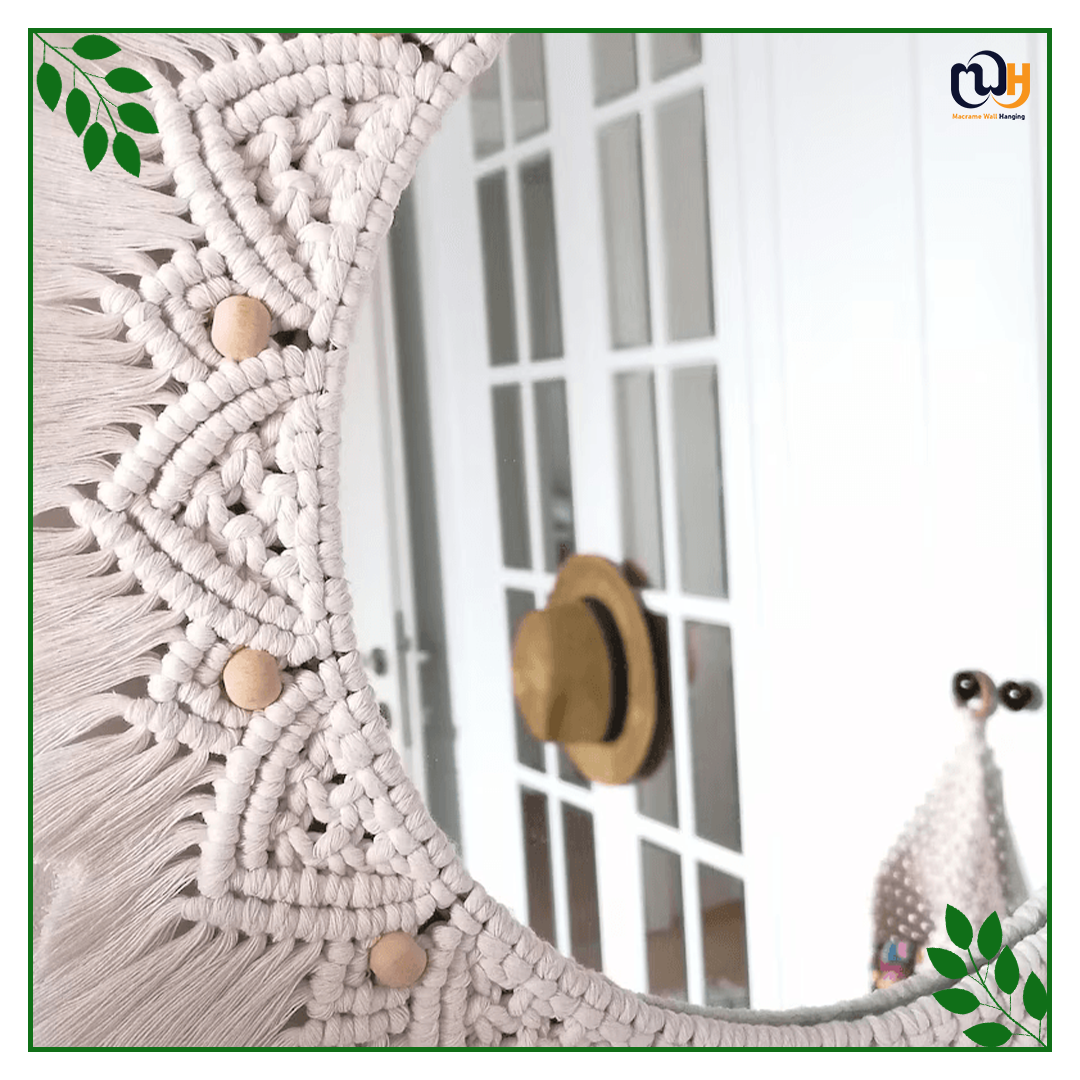 Handmade Boho Style Beaded Round Macrame Mirror