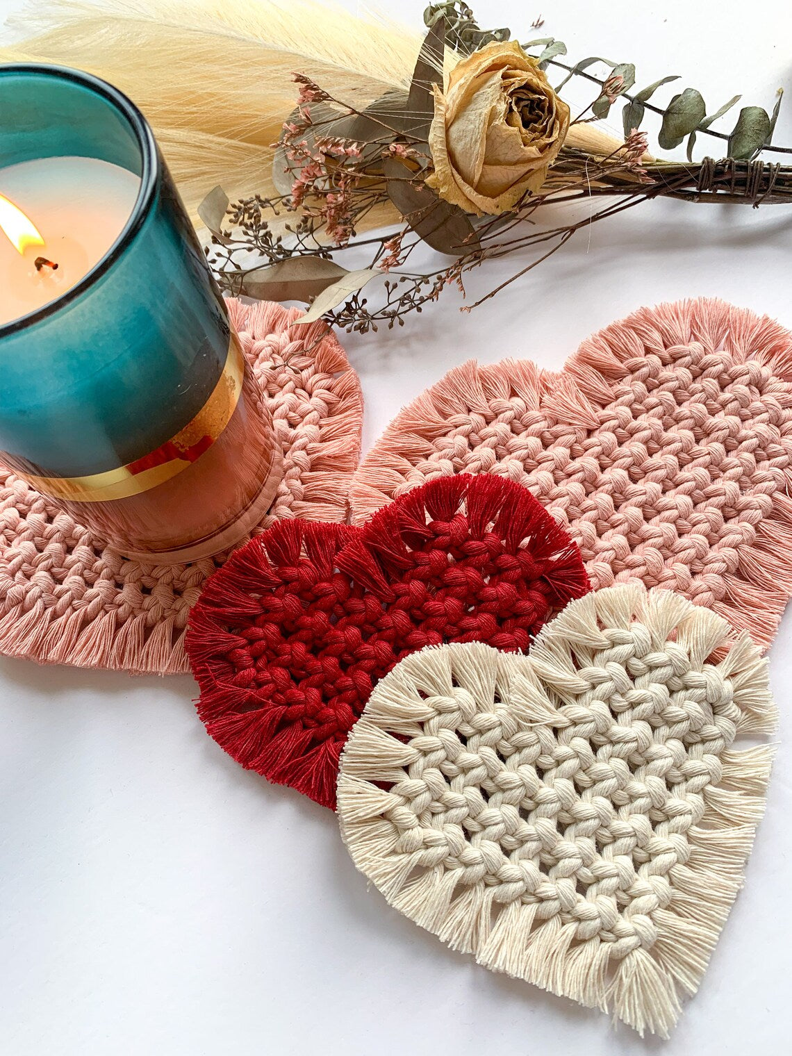 Handcrafted Multi-Color Macrame Heart Coaster
