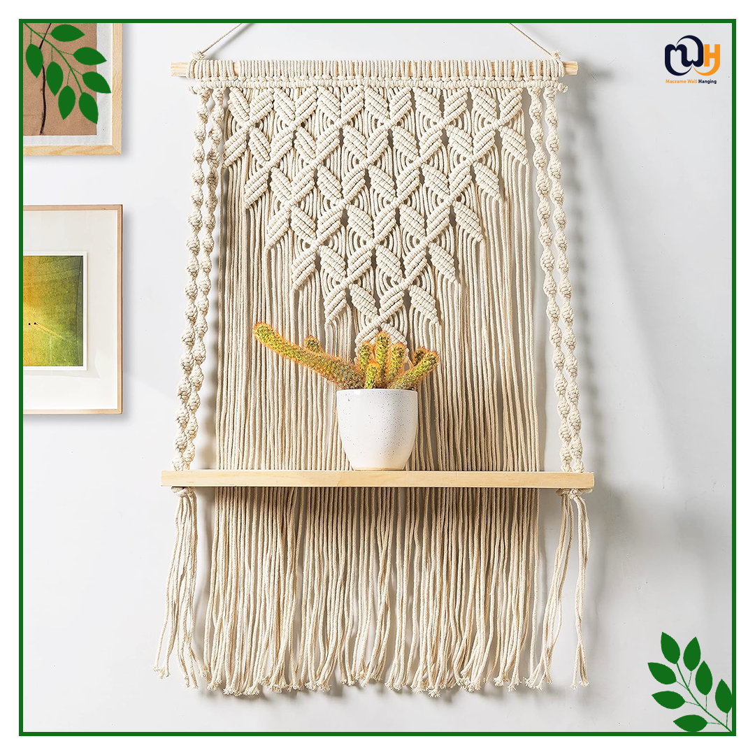 Handmade Boho Style Leaf Pattern Shelf Pine Wooden Shelve