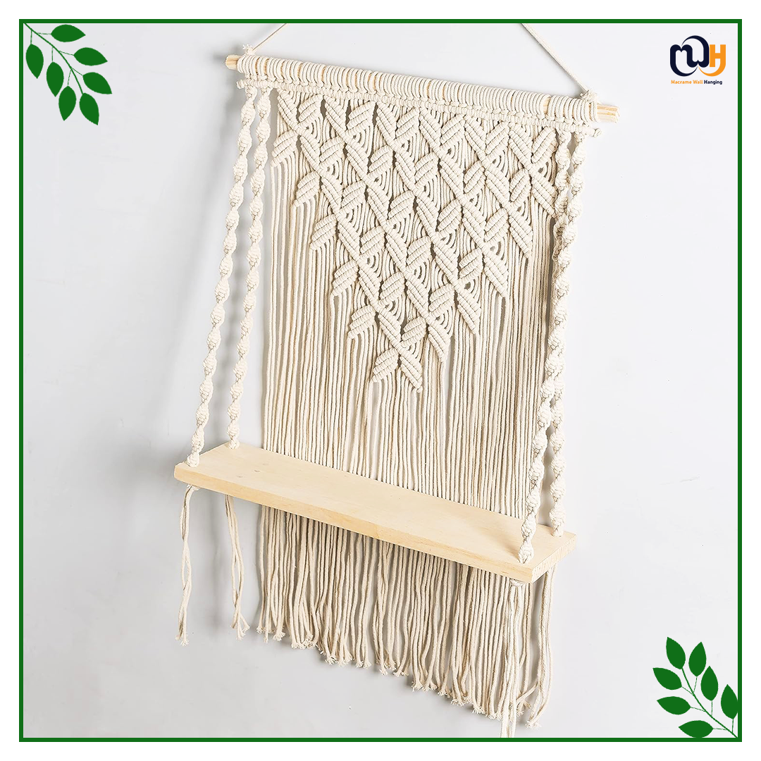 Handmade Boho Style Leaf Pattern Shelf Pine Wooden Shelve