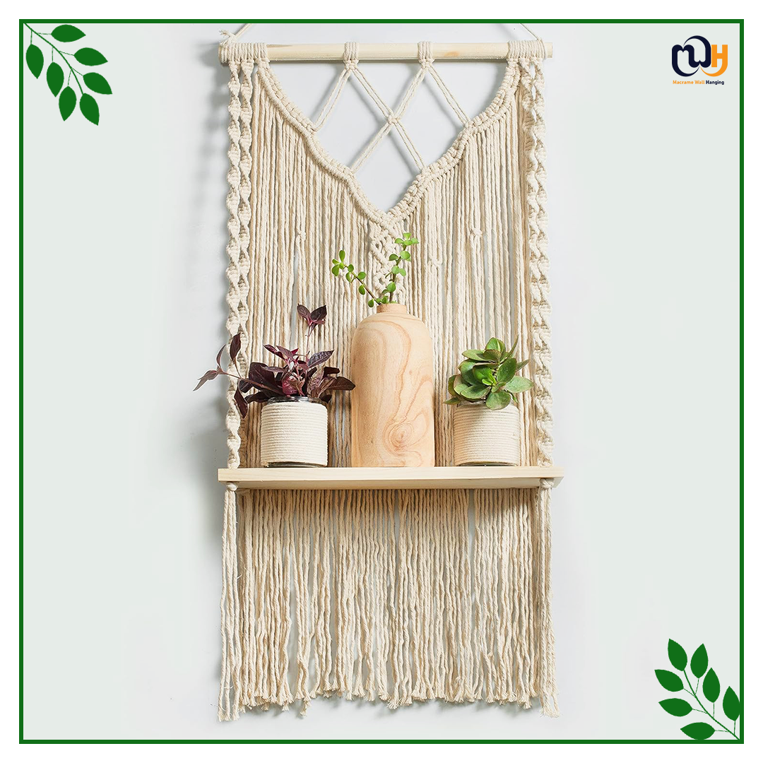 Handmade Boho Style Natural Pine Wooden Shelf for Plant