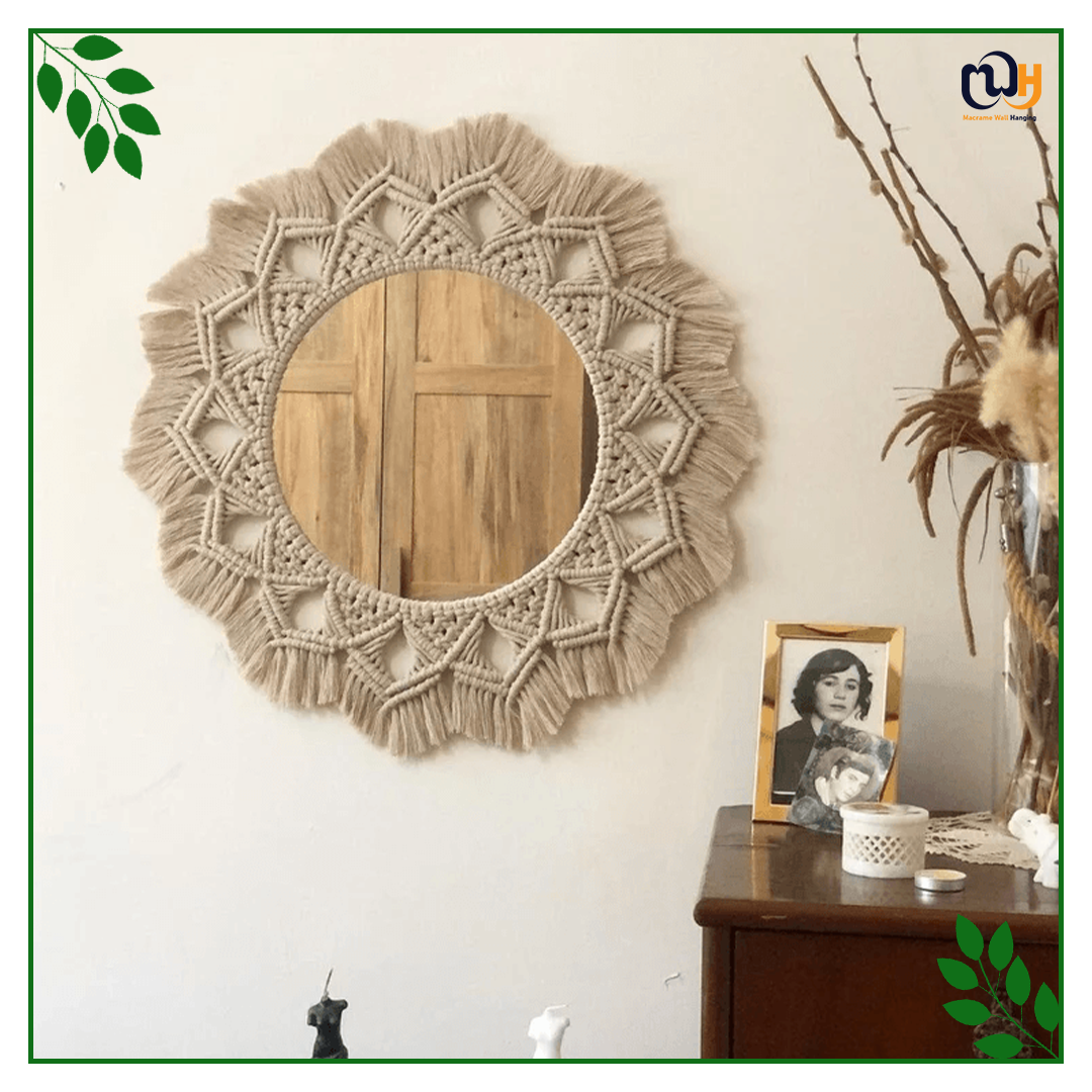 Handmade Boho Style Large Macrame Mirror 55 Cm