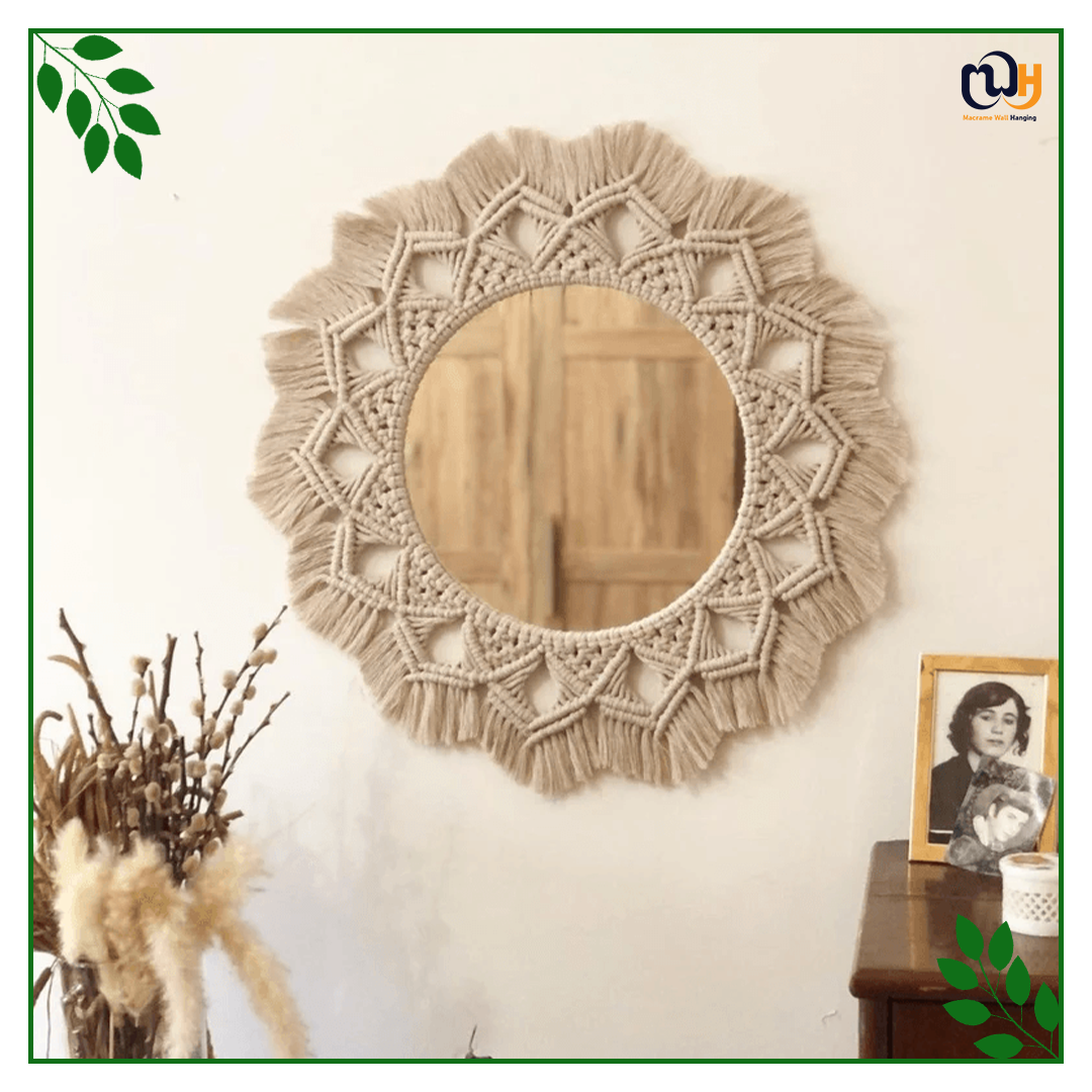 Handmade Boho Style Large Macrame Mirror 55 Cm