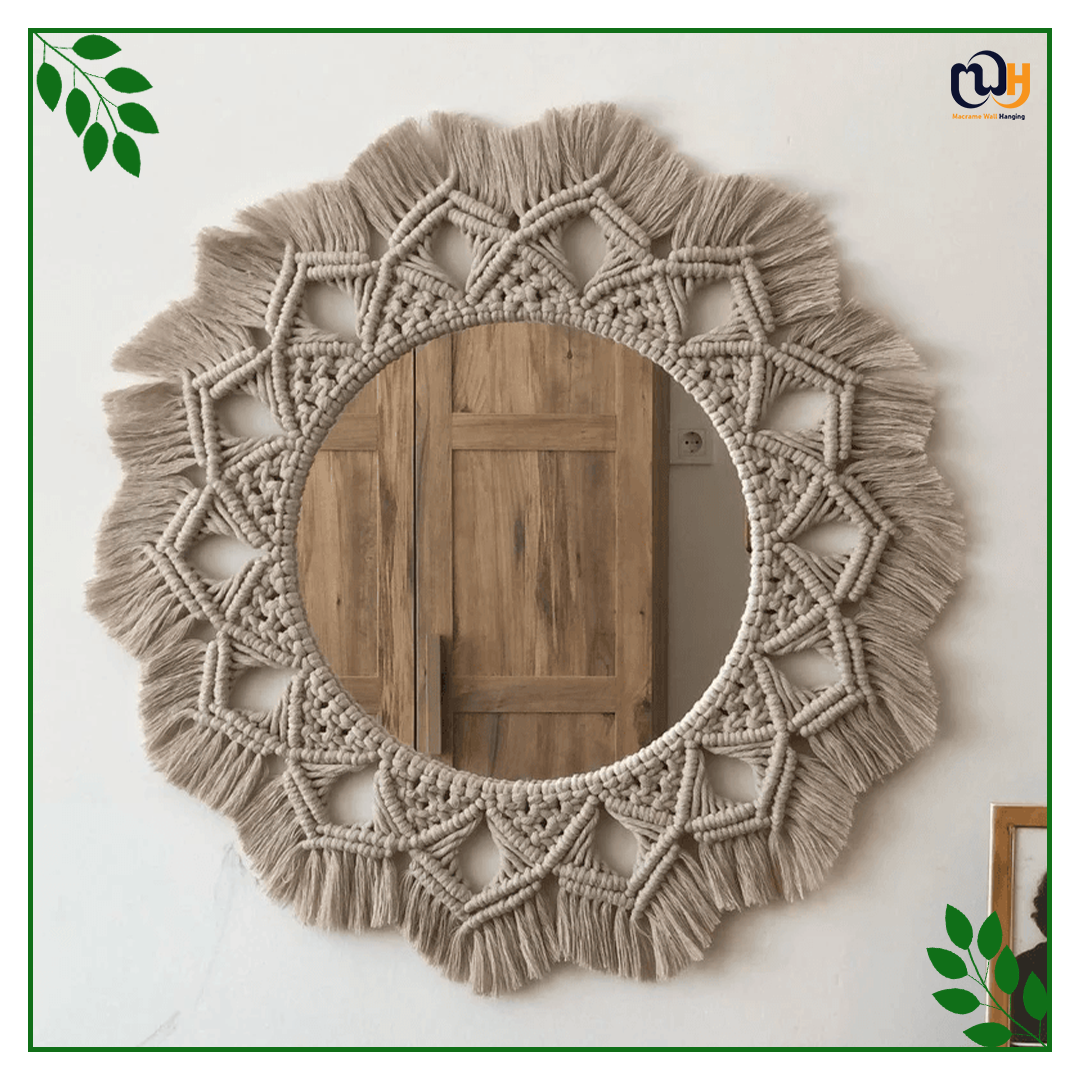 Handmade Boho Style Large Macrame Mirror 55 Cm