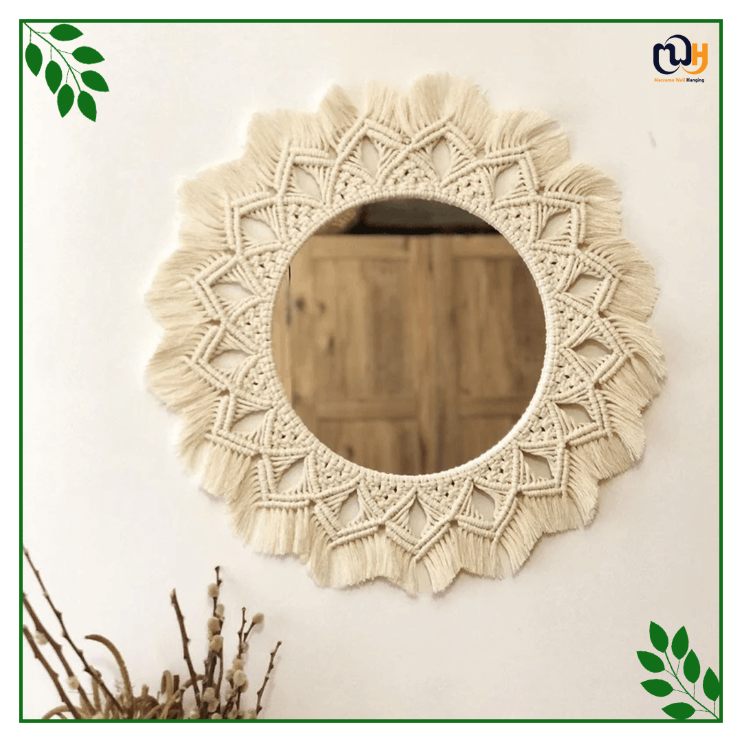 Handmade Boho Style Large Macrame Mirror 55 Cm