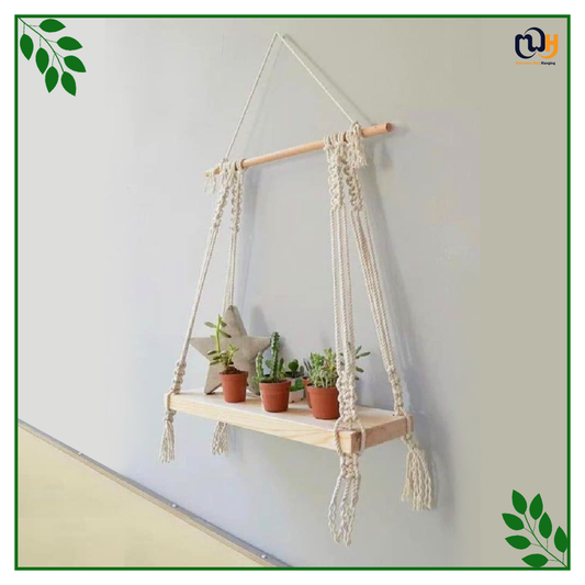 Handmade Boho Style Shelf Pine Wood Floating Shelve with Wooden Dowel