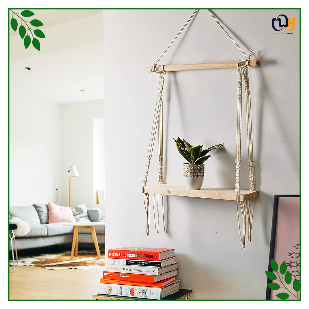 Handmade Boho Style Shelf Pine Wood Floating Shelve with Wooden Dowel