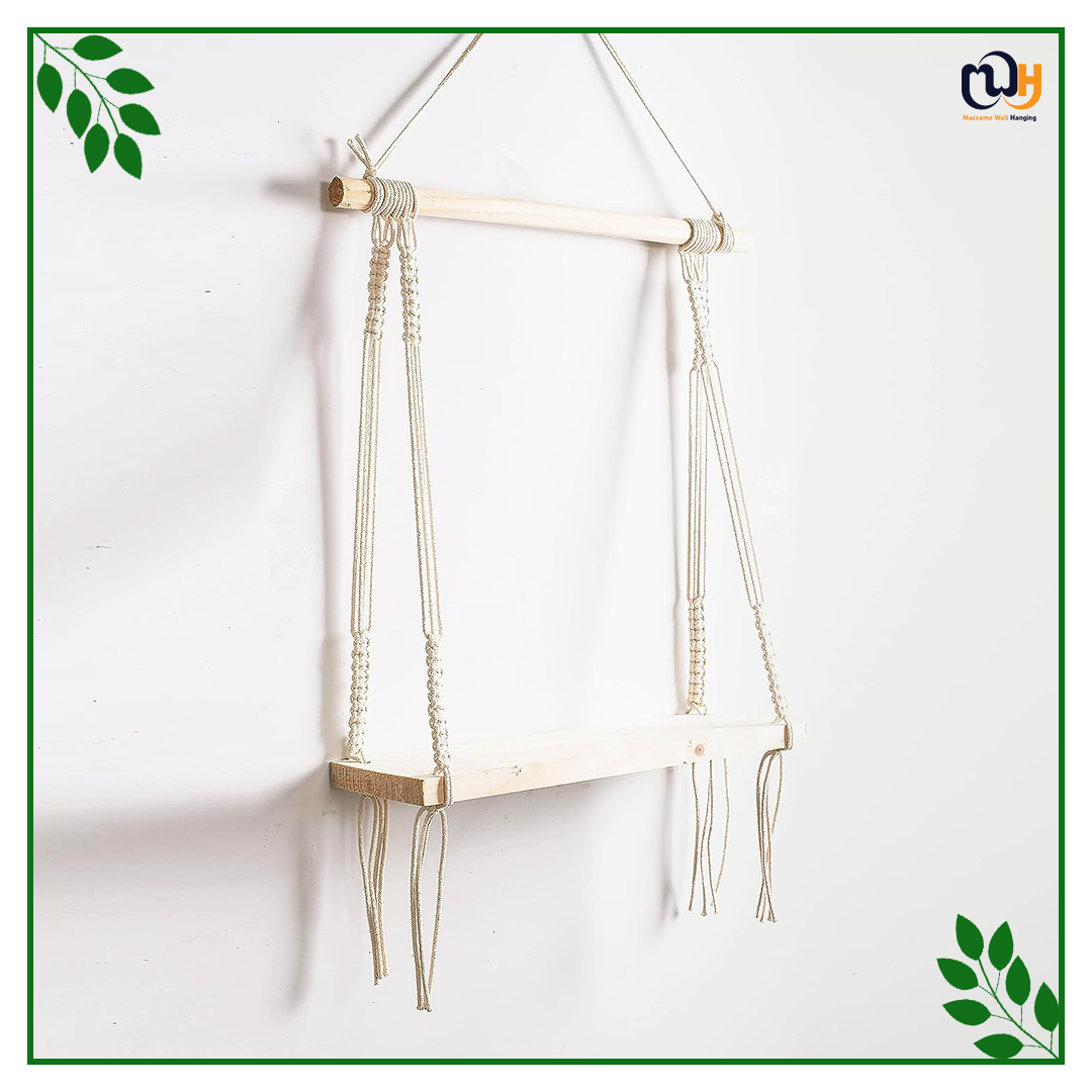 Handmade Boho Style Shelf Pine Wood Floating Shelve with Wooden Dowel