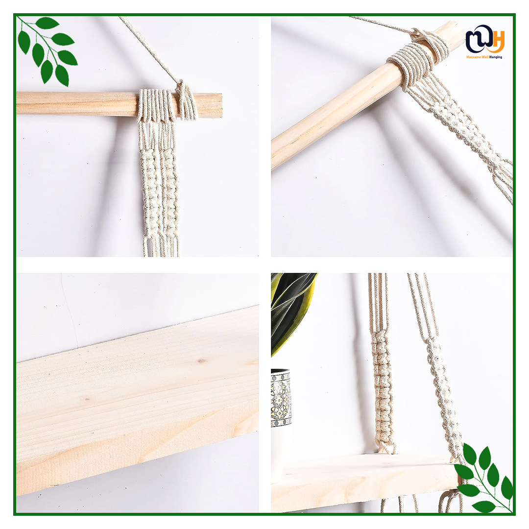 Handmade Boho Style Shelf Pine Wood Floating Shelve with Wooden Dowel