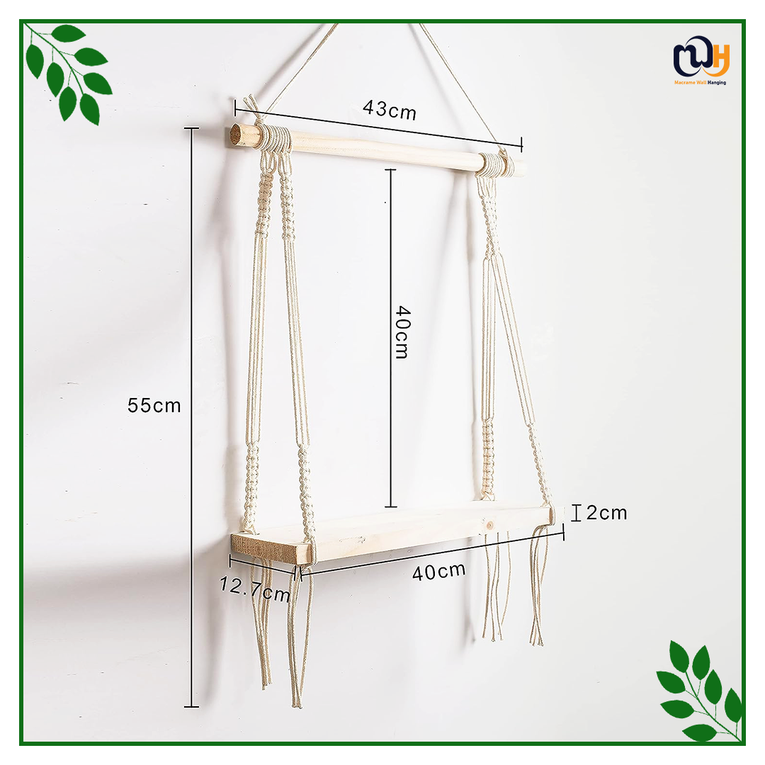 Handmade Boho Style Shelf Pine Wood Floating Shelve with Wooden Dowel