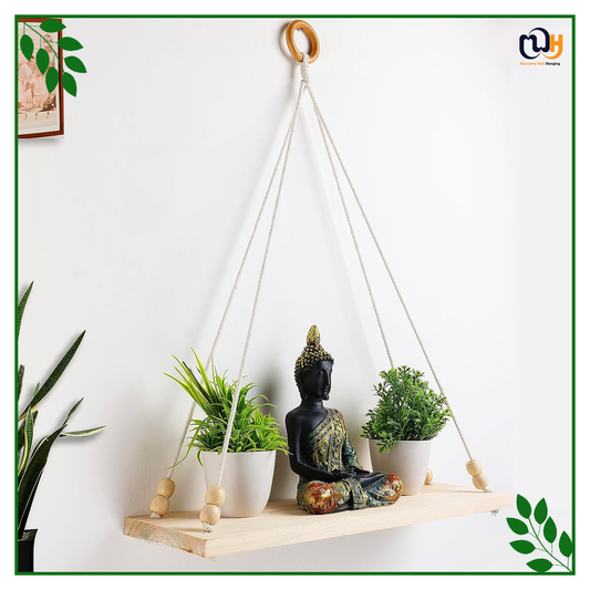 Handmade Boho Style Shelf Wood Floating Shelves with Wooden Beads