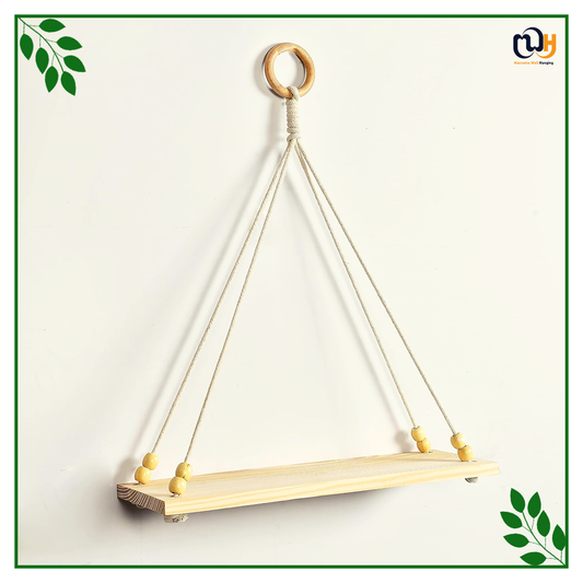 Handmade Boho Style Shelf Wood Floating Shelves with Wooden Beads