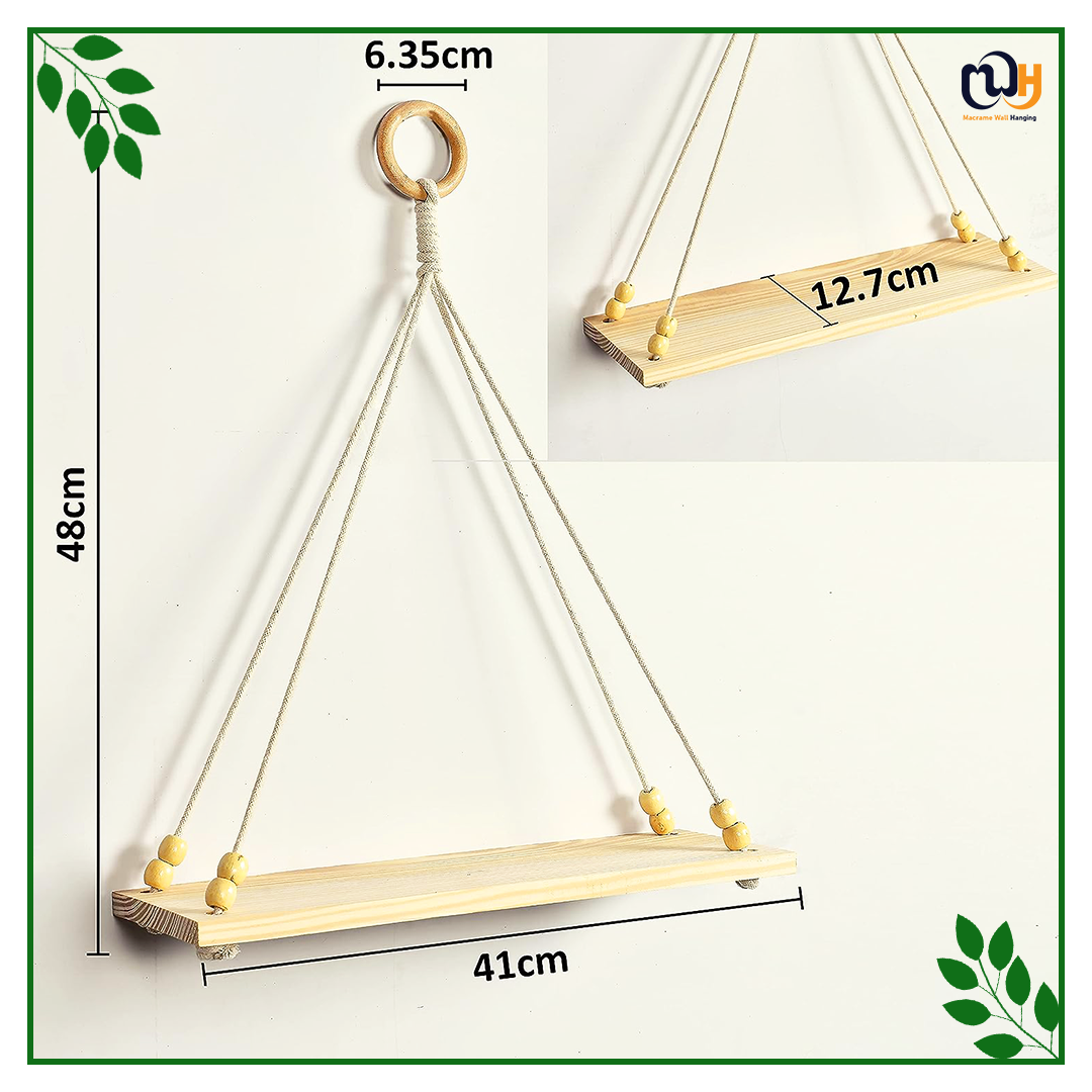 Handmade Boho Style Shelf Wood Floating Shelves with Wooden Beads