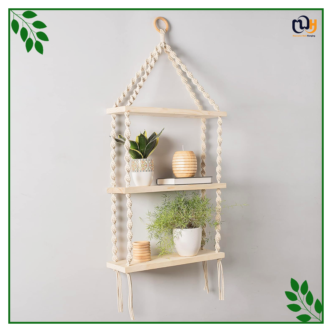 Handmade Boho Style 3-Tier Floating Shelves Natural Pine