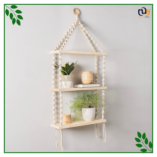 Handmade Boho Style 3-Tier Floating Shelves Natural Pine