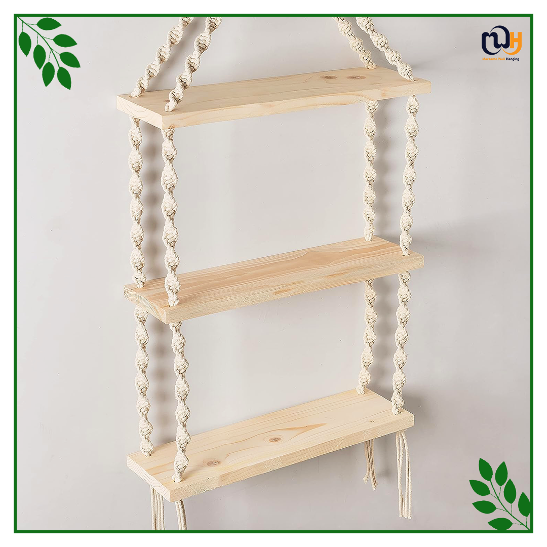 Handmade Boho Style 3-Tier Floating Shelves Natural Pine