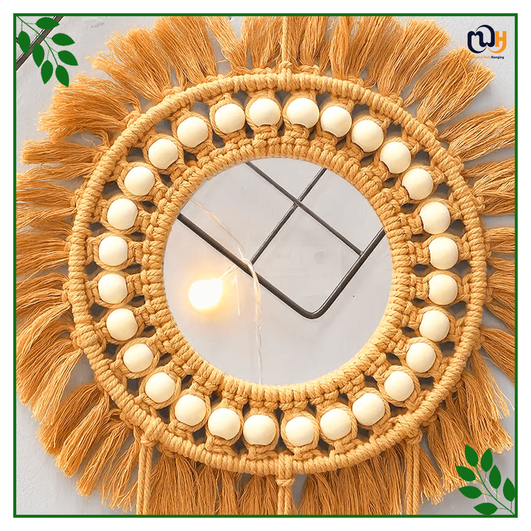 Handmade Boho Style Macrame Mirror with Feather Touch