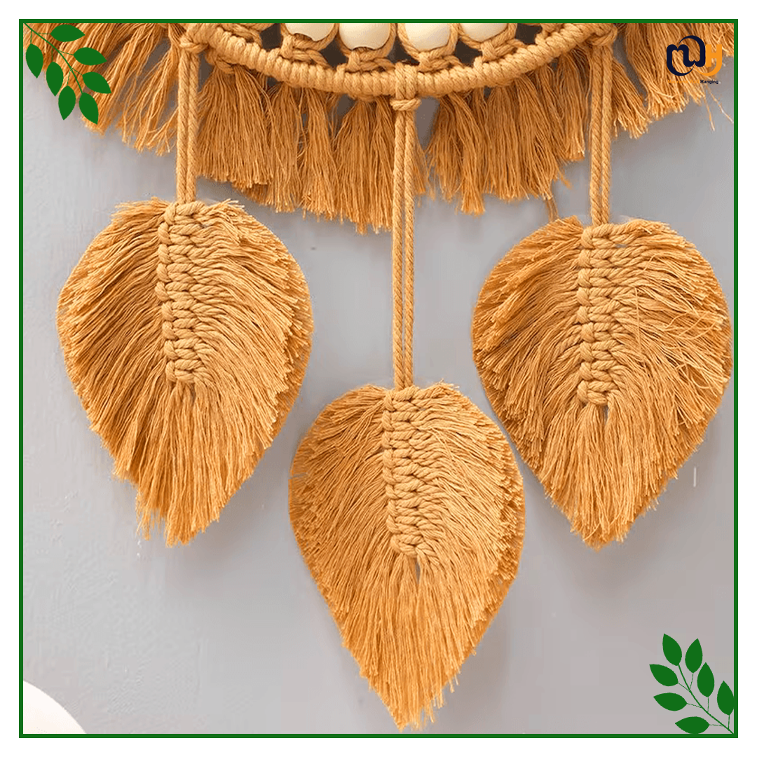 Handmade Boho Style Macrame Mirror with Feather Touch