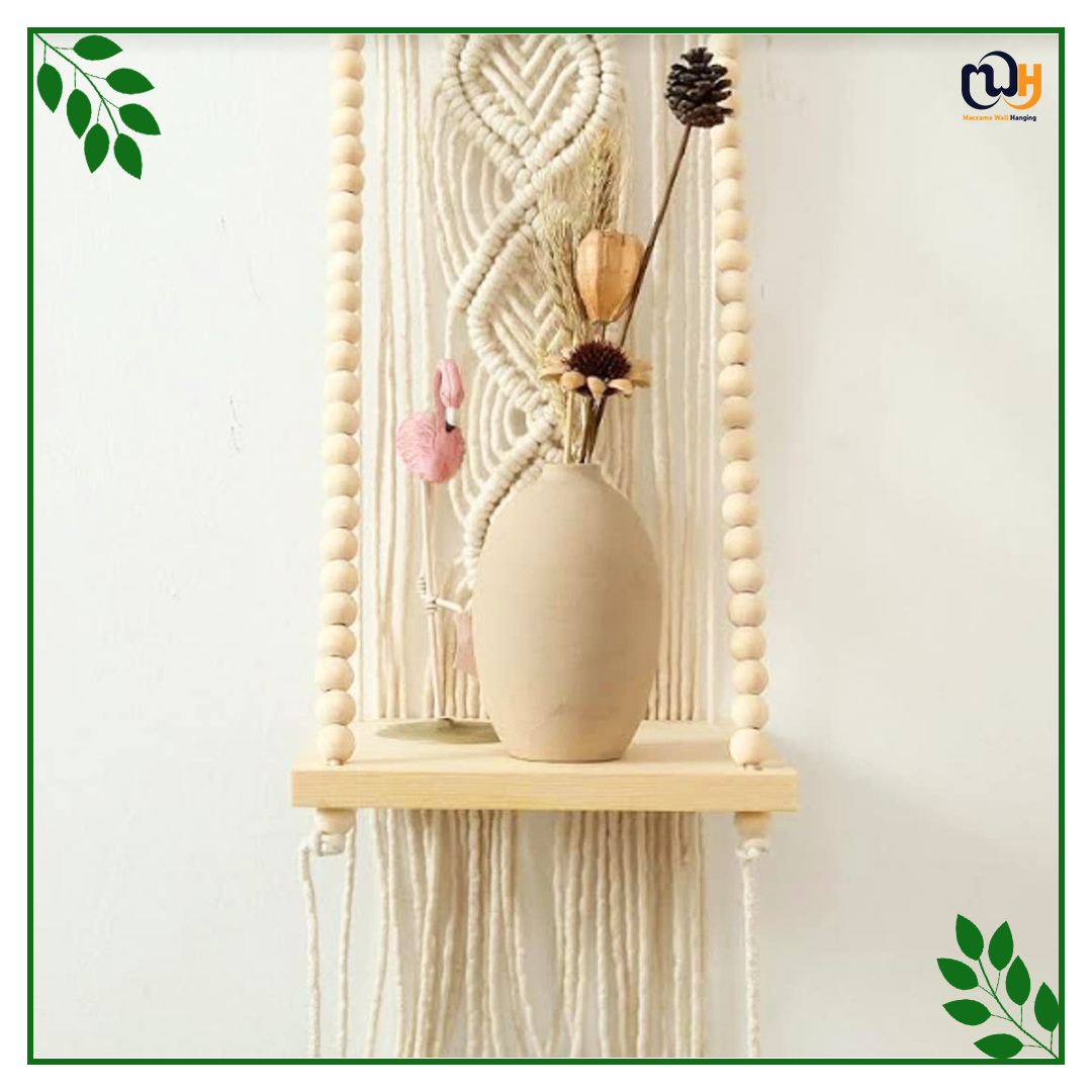 Handmade Boho Style Wall Shelf Cord Pine Wooden Hanging