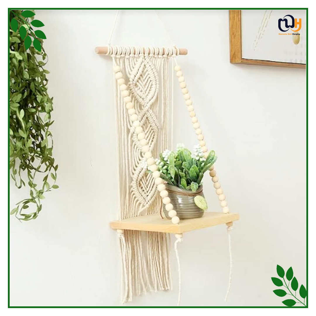 Handmade Boho Style Wall Shelf Cord Pine Wooden Hanging