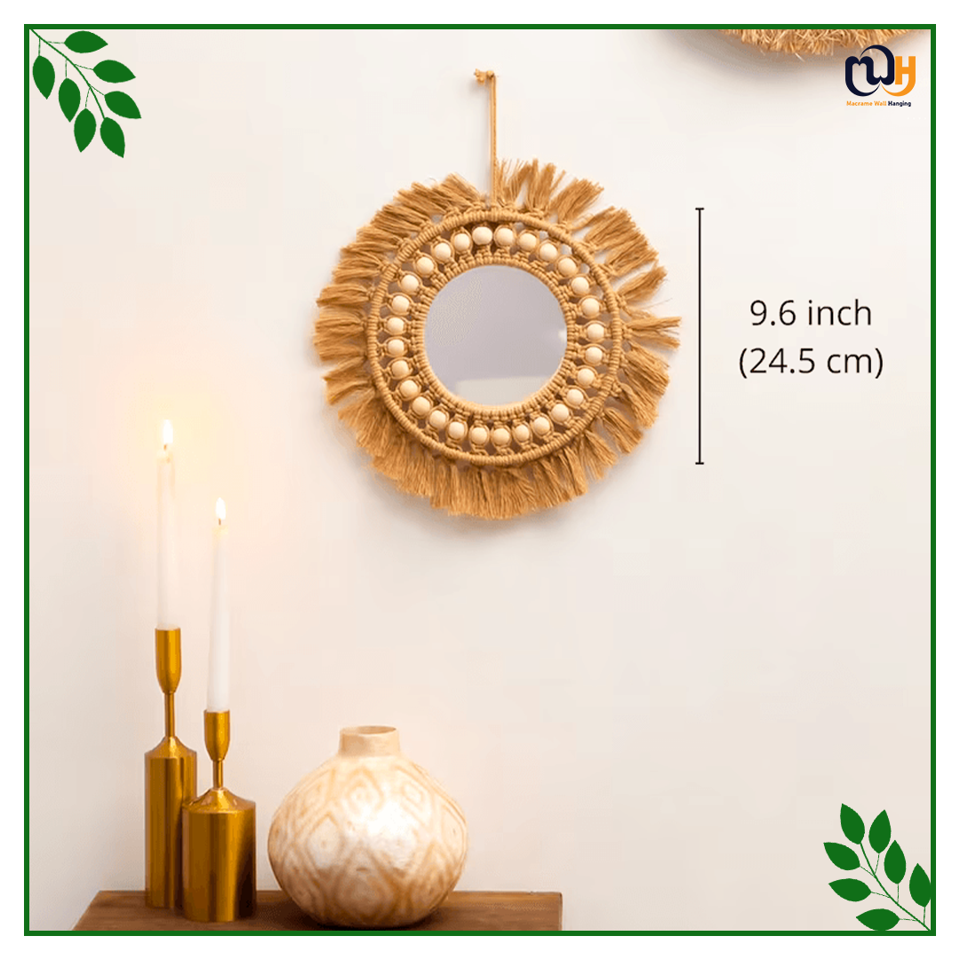 Handmade Boho Style Macrame Mirror with Feather Touch