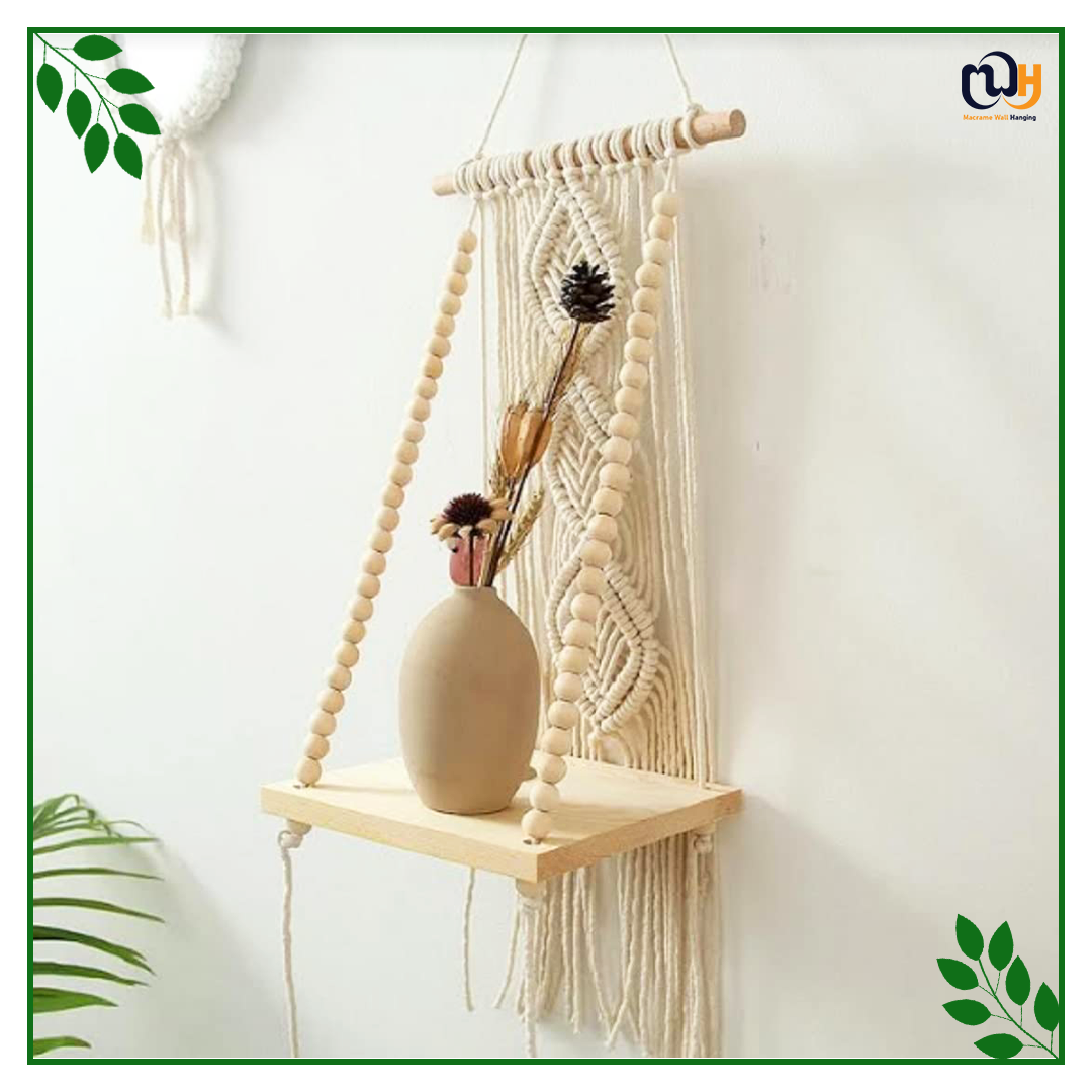 Handmade Boho Style Wall Shelf Cord Pine Wooden Hanging
