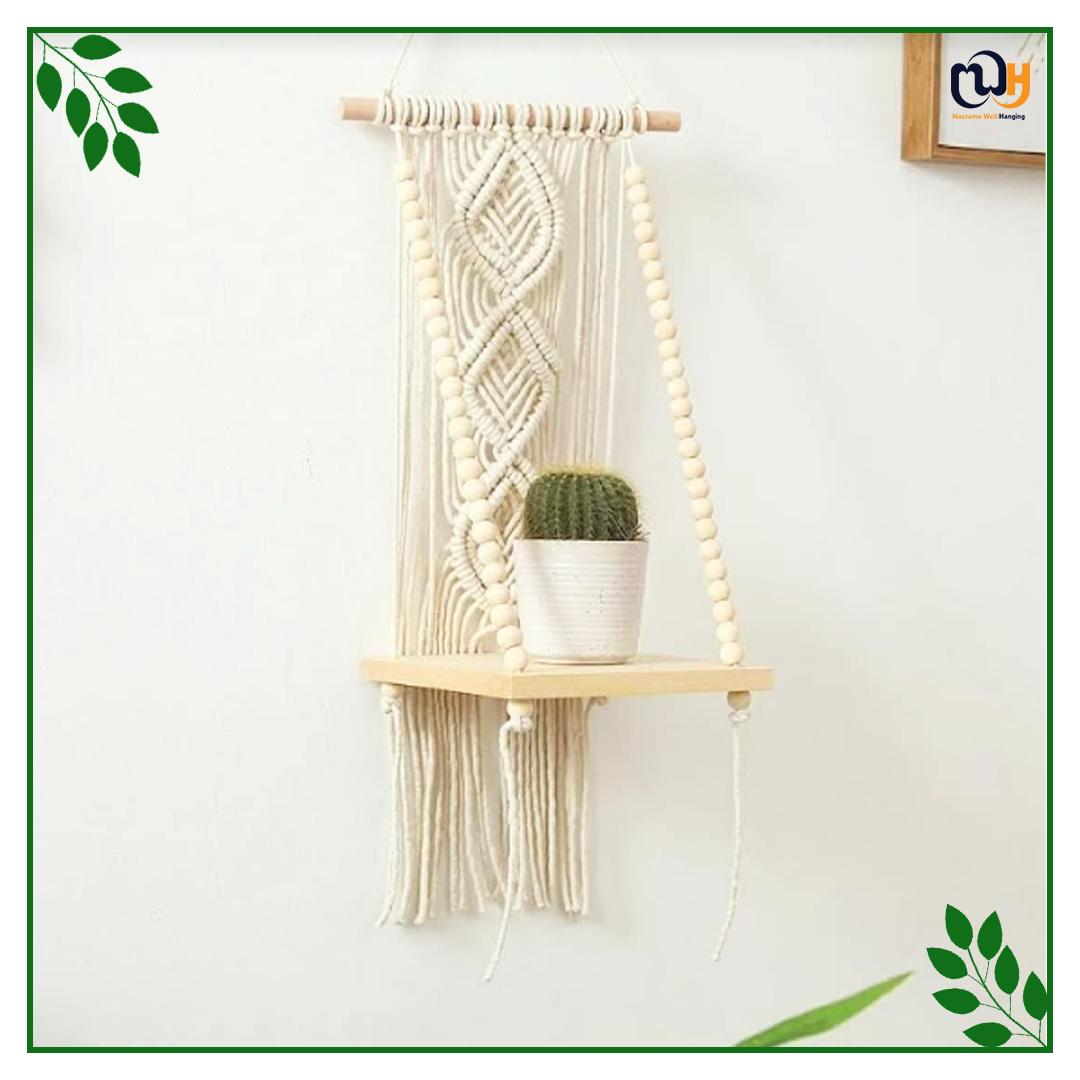 Handmade Boho Style Wall Shelf Cord Pine Wooden Hanging