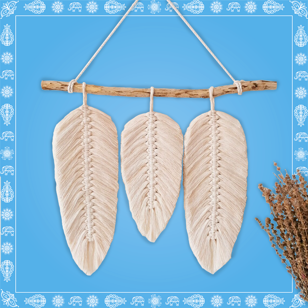 Handmade Boho Style White Leaf Wall Hanging