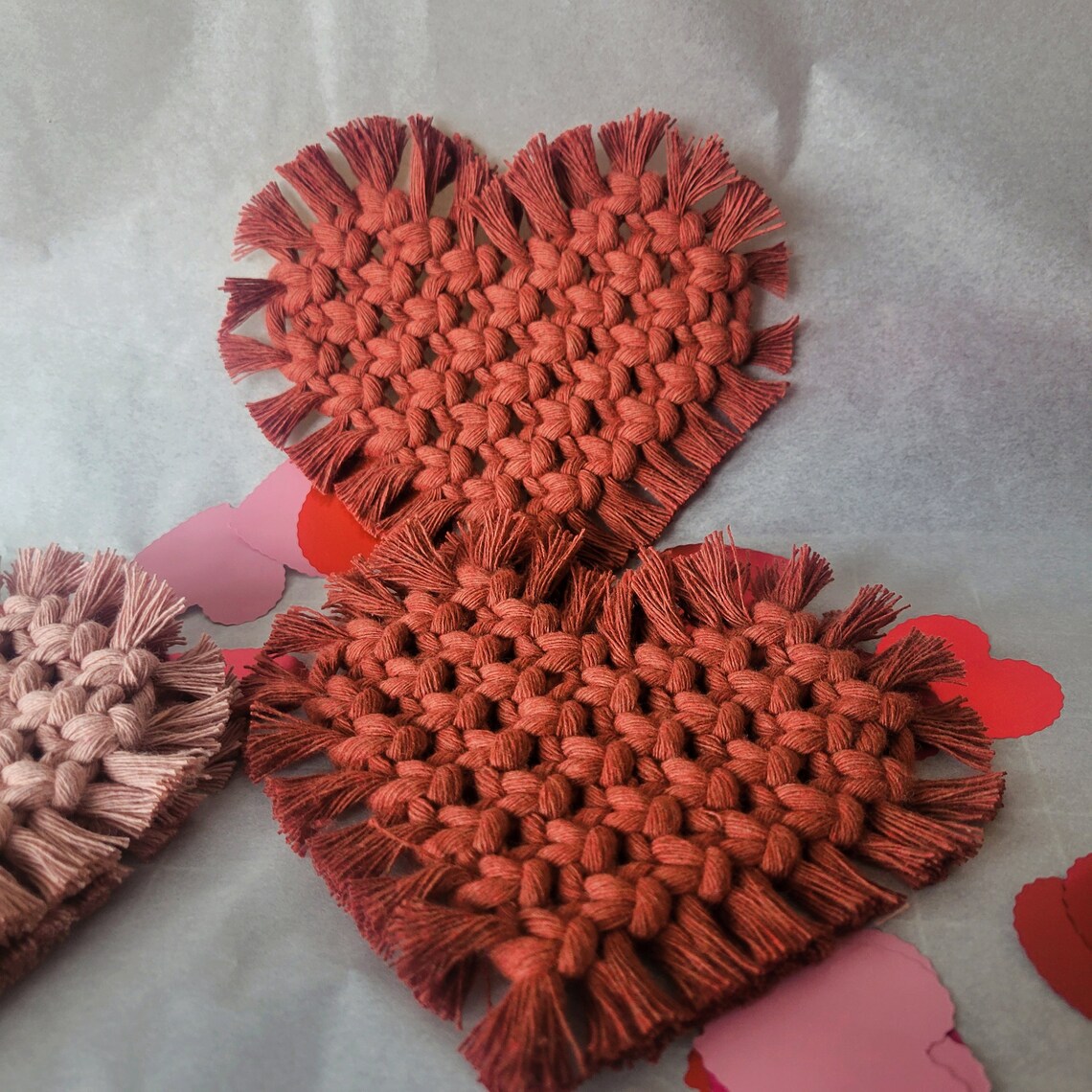 Handcrafted Multi-Color Macrame Heart Coaster - Set of 2