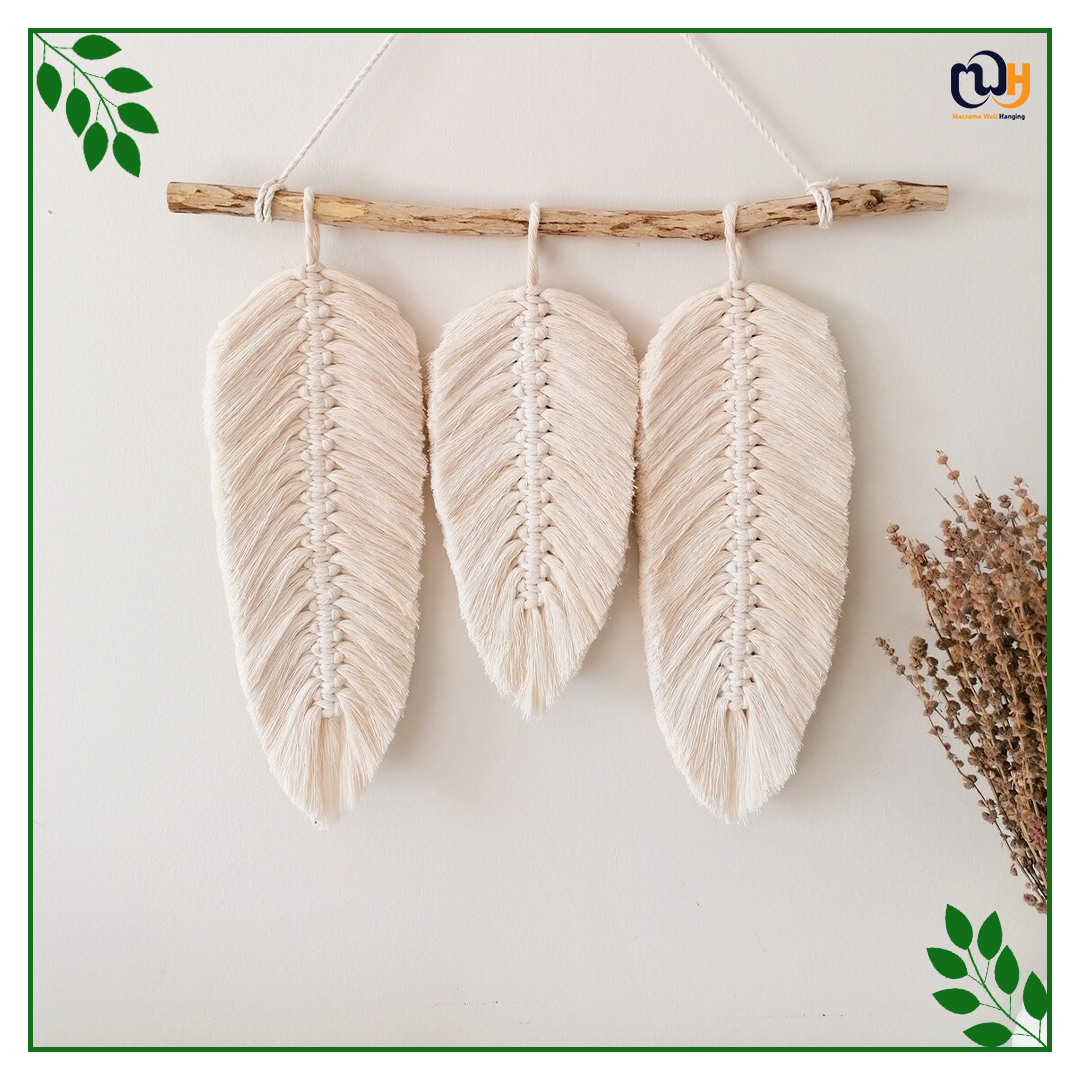 Handmade Boho Style White Leaf Wall Hanging