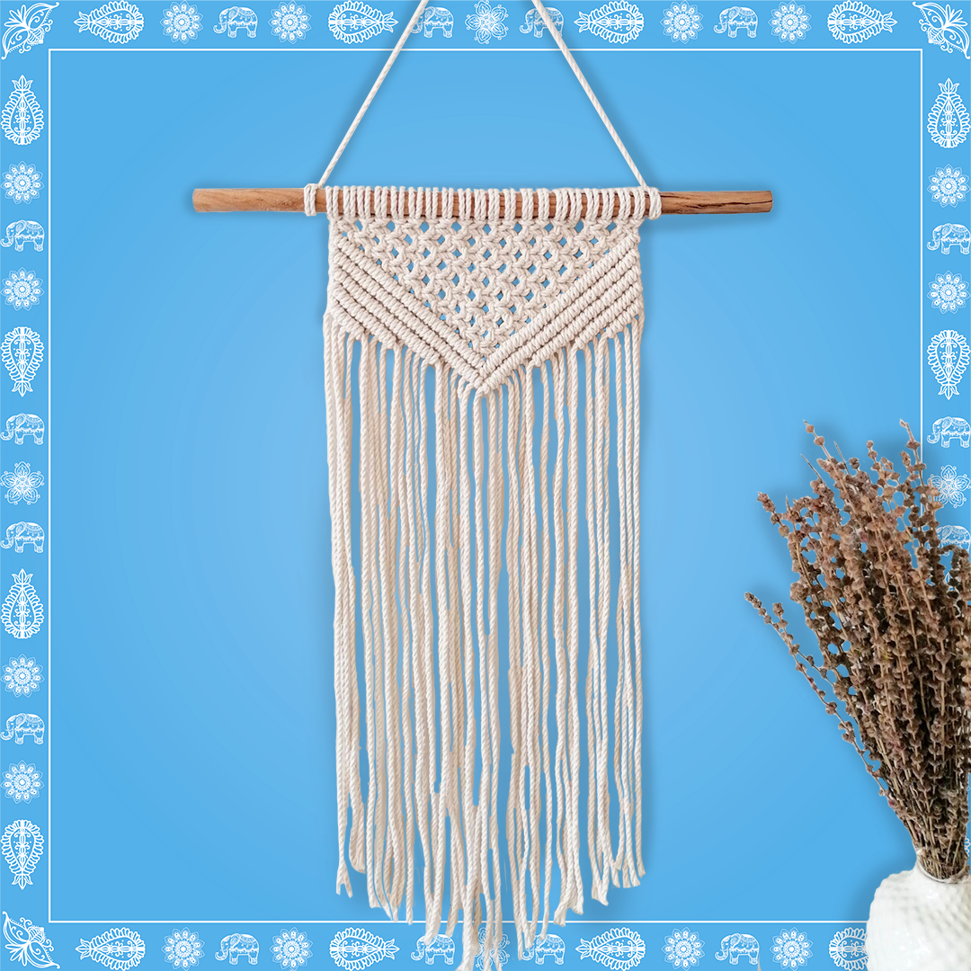 Handmade Boho Style Wall Hanging with Wooden Stick