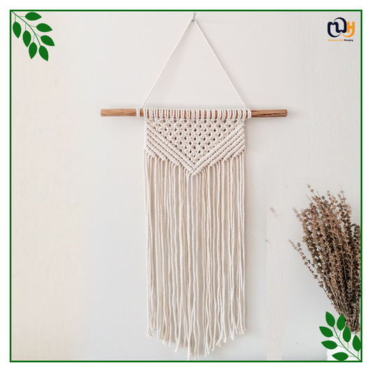Handmade Boho Style Wall Hanging with Wooden Stick
