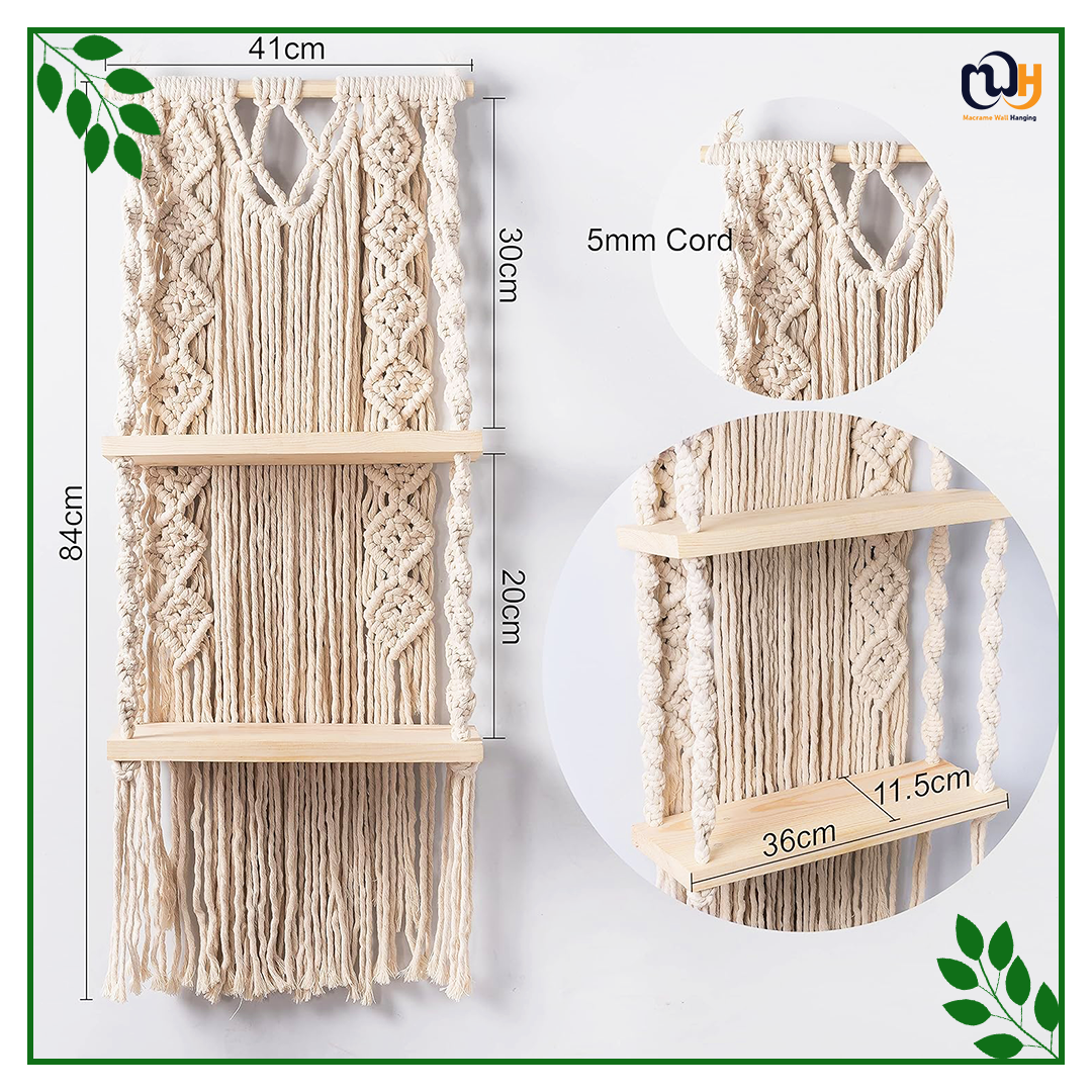 Handmade Boho Shelf with 2 Shelves for Plants